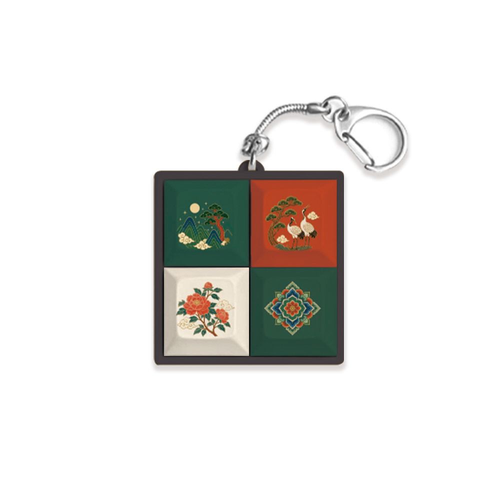 S2B Five Color Pattern Keycap Keyring Mechanical Switch Clicky Keychain Lucky Symbol Retro Black Korean Culture Charm  _ Made in Korea